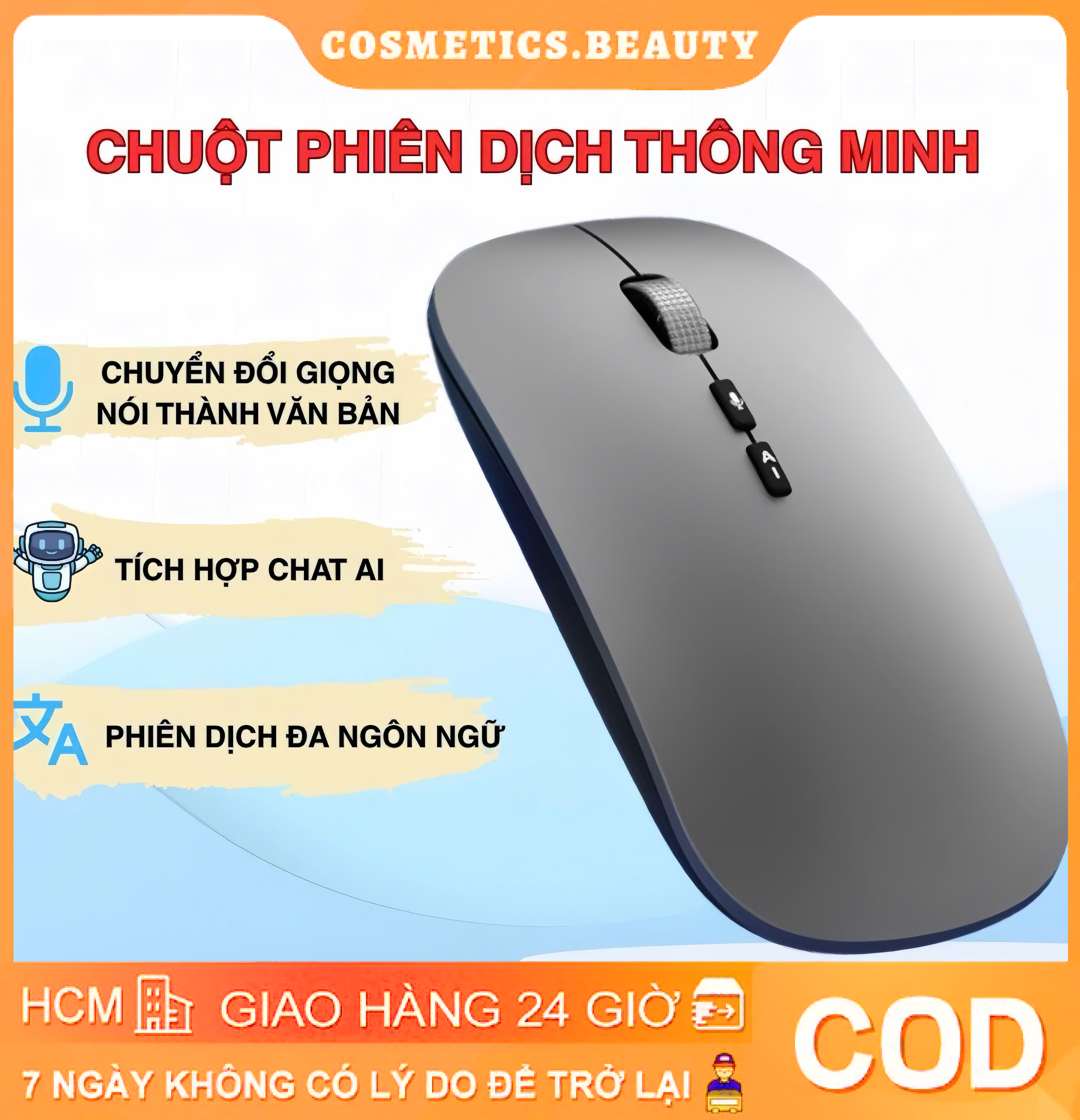 【FAST Delivery】Chuột AI Thông Minh Không Dây A7 – Phiên Dịch Đa Ngôn Ngữ, Chuyển Giọng Nói Thành Văn Bản Dễ Sử Dụng