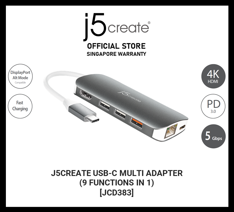J5CREATE JCD383 USBC MULTI ADAPTER (9 FUNCTIONS IN 1) [MICROSOFT PC