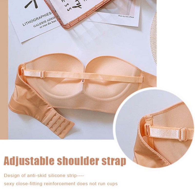 Women's Push-up Bra Without Underwire Front Closure Half Cup Strapless Bra. 