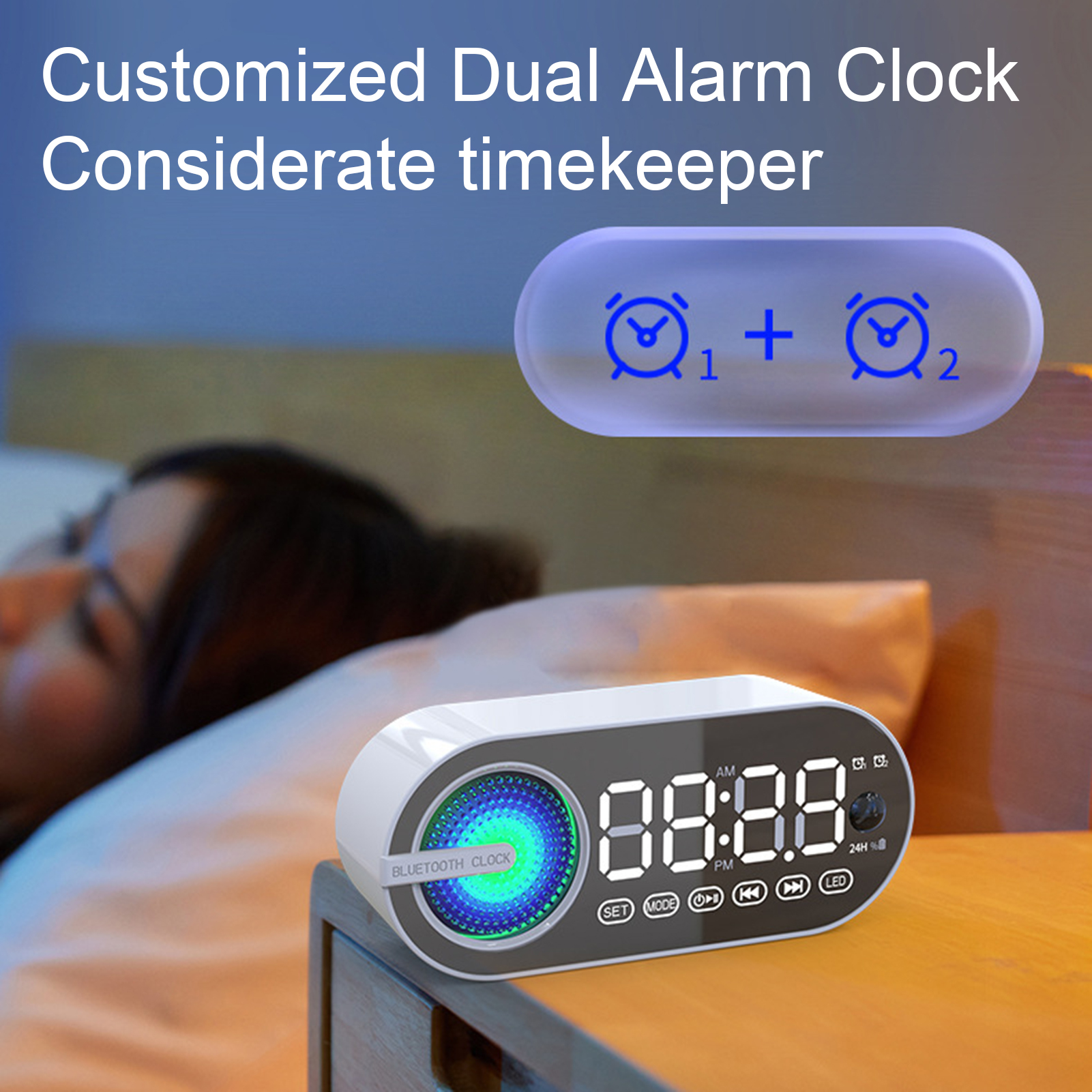 Wireless Speaker with Stereo Structure Speaker with Cool Colorful Lights Portable Wireless Speaker with Mirror Clock Immersive Sound Enhanced Bass Bluetooth 5.0 Speaker
