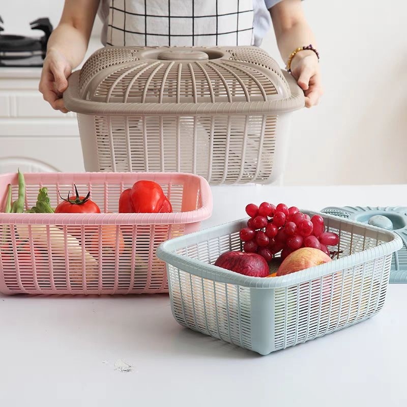 Rổ nhựa vuông có nắp đậy đựng rau củ quả, bát đĩa,...