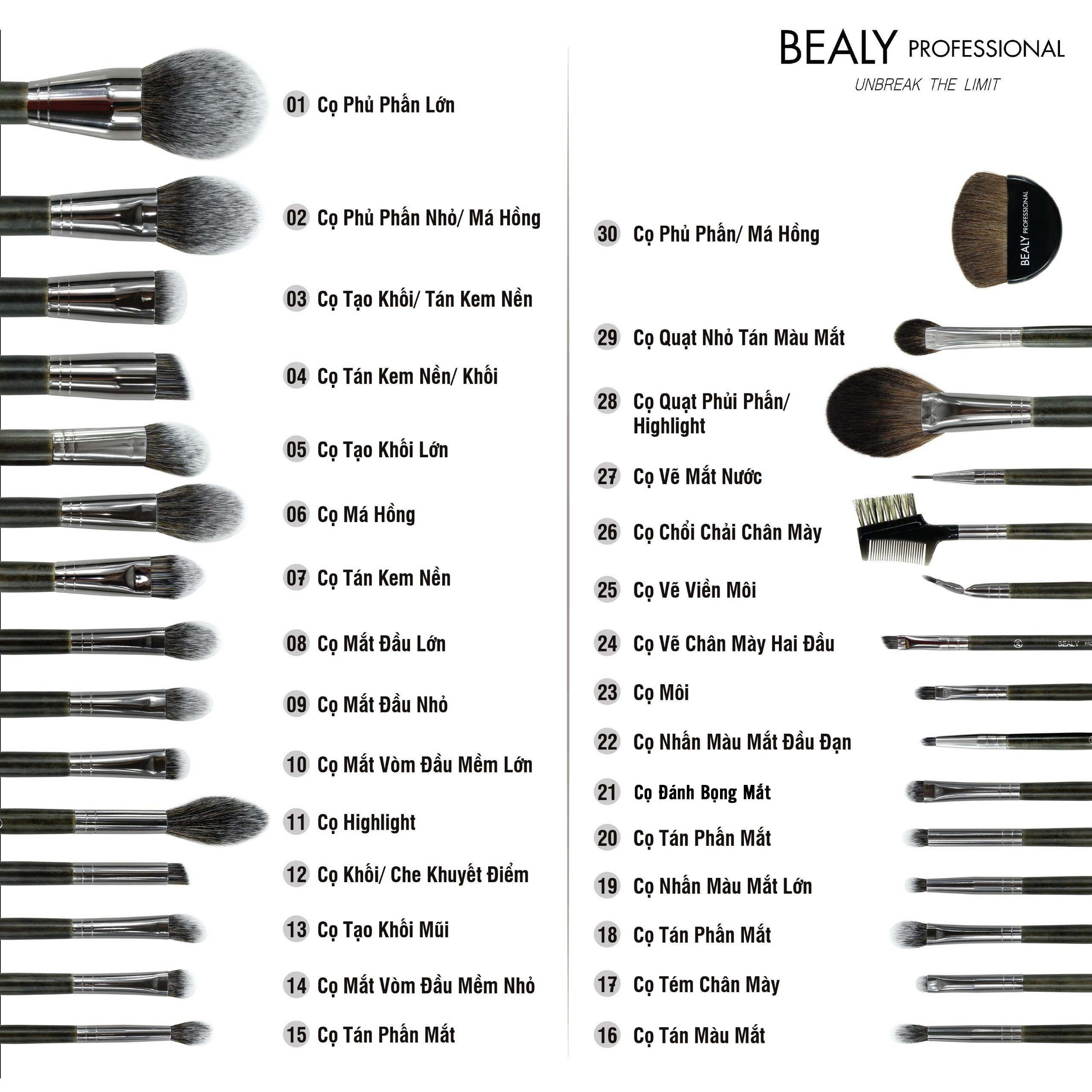 Bộ cọ trang điểm xếp lớp Bealy 30C