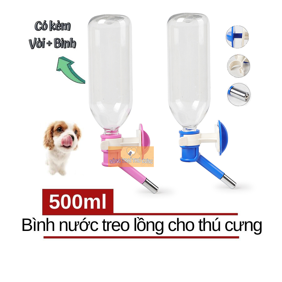 Bình nước treo lồng - gắn chuồng cho chó mèo 500ml -