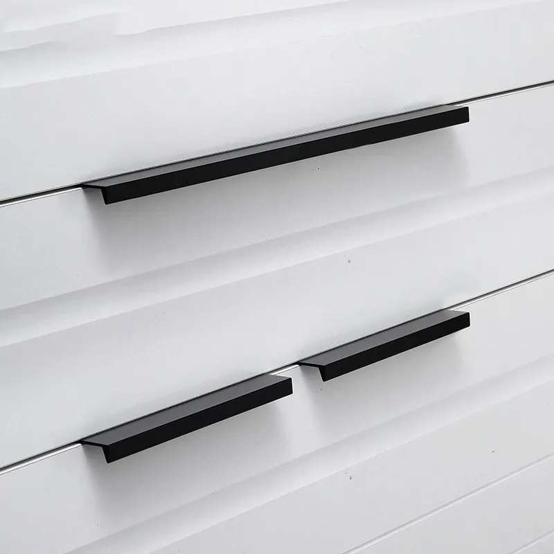 Black Hidden Cabinet Pulls Aluminum Alloy Kitchen Cupboard Handles Drawer Knobs Furniture Handle Bedroom Hardware