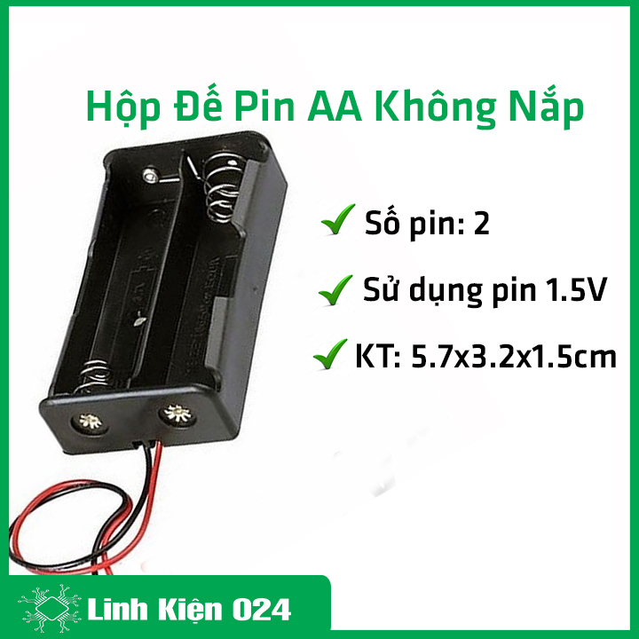 Hộp đế pin AA không nắp 2 cell, khay đựng pin đấu nối tiếp