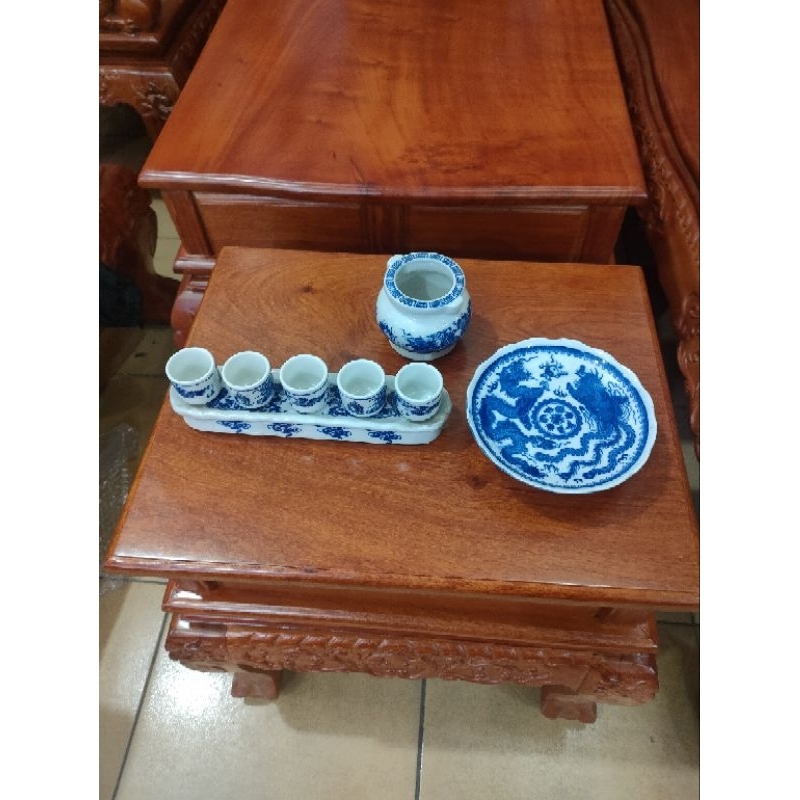 Bộ chum 3ly nước 5 ly nước thờ cúng bát tràng ( 16cm 23cm)