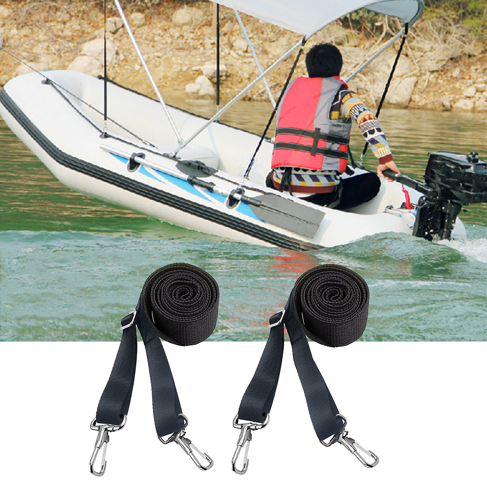 Boat Canopy Strap Heavy Duty Nylon Strap Premium Boat Canopy Straps Adjustable Bimini Top Straps with Double End Snap Hook Essential Boat Awning Hardware Accessories