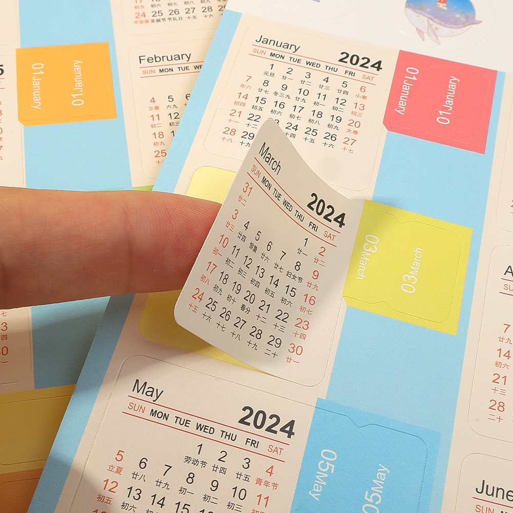 2024 Calendar Sticker Set Notepad Cute Decals Index Stickers Label Stickers