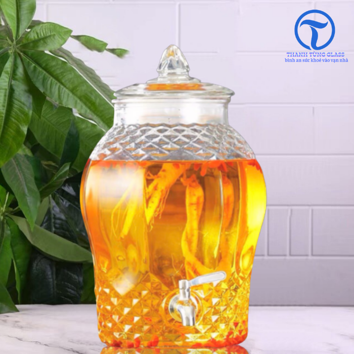 Bình ngâm sâm thủy tinh 8833 10 lít có van