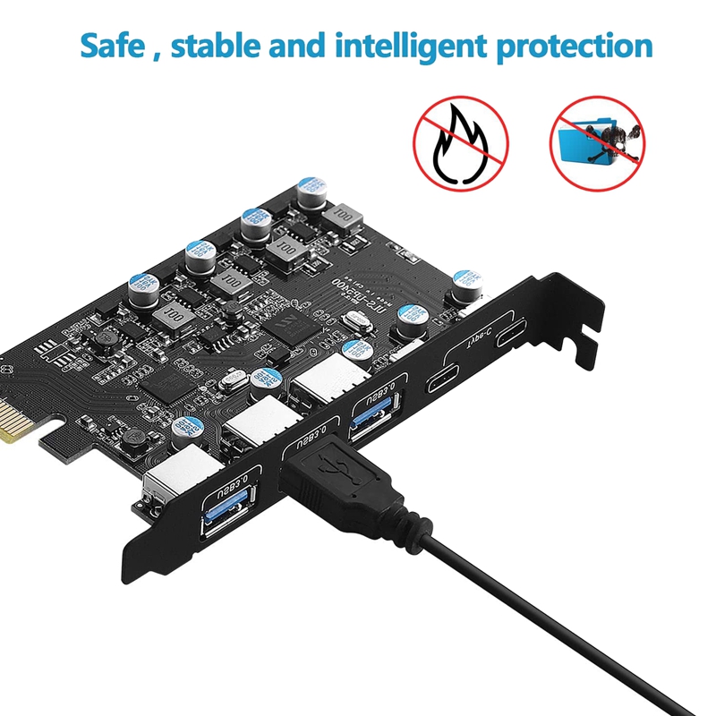 1 Piece 5 Ports USB 3.0 PCI Express Expansion Card Desktop PC PCIE Adapter Card USB Controller Riser Cards for Windows 11/10/8/7