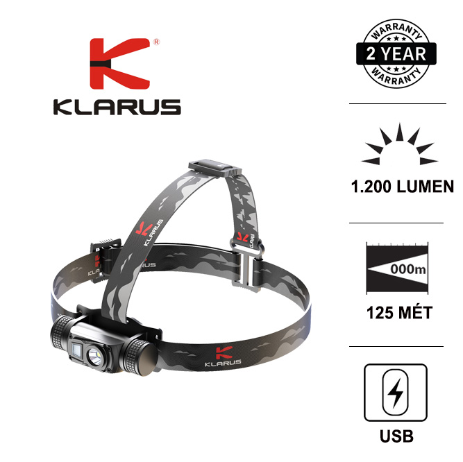 Đèn pin đội đầu klarus hl1 độ sáng 1200 lumen chiếu xa 125m sạc usb pin 18650 2600mah đèn đèn pin