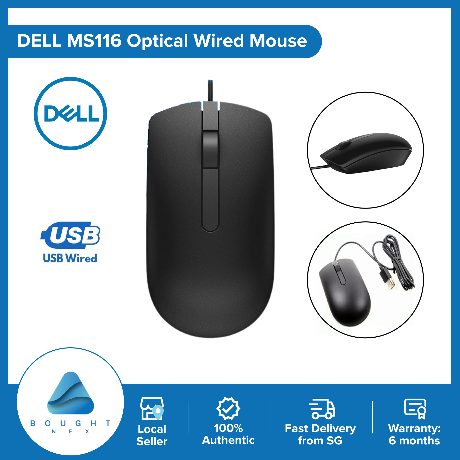 DELL MS116 Optical Wired Mouse USB 3-Button Optical Mouse | Lazada Singapore