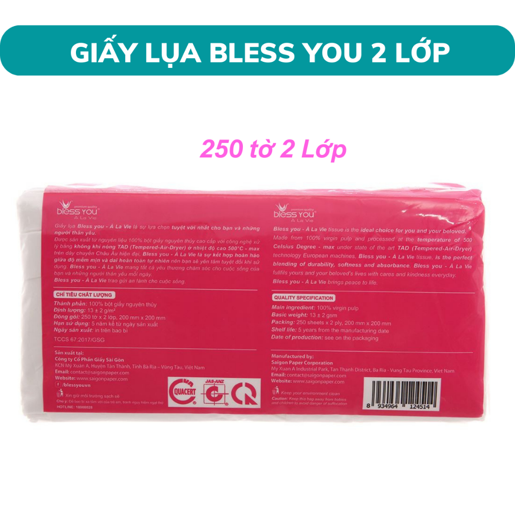 Khăn giấy lụa Bless You À La Vie 2 lớp 250 tờ