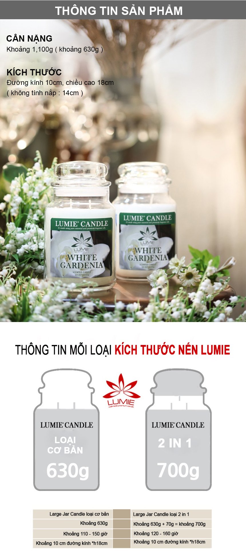 Nến Thơm Hàn Quốc Lumie Candle - Size L 630g