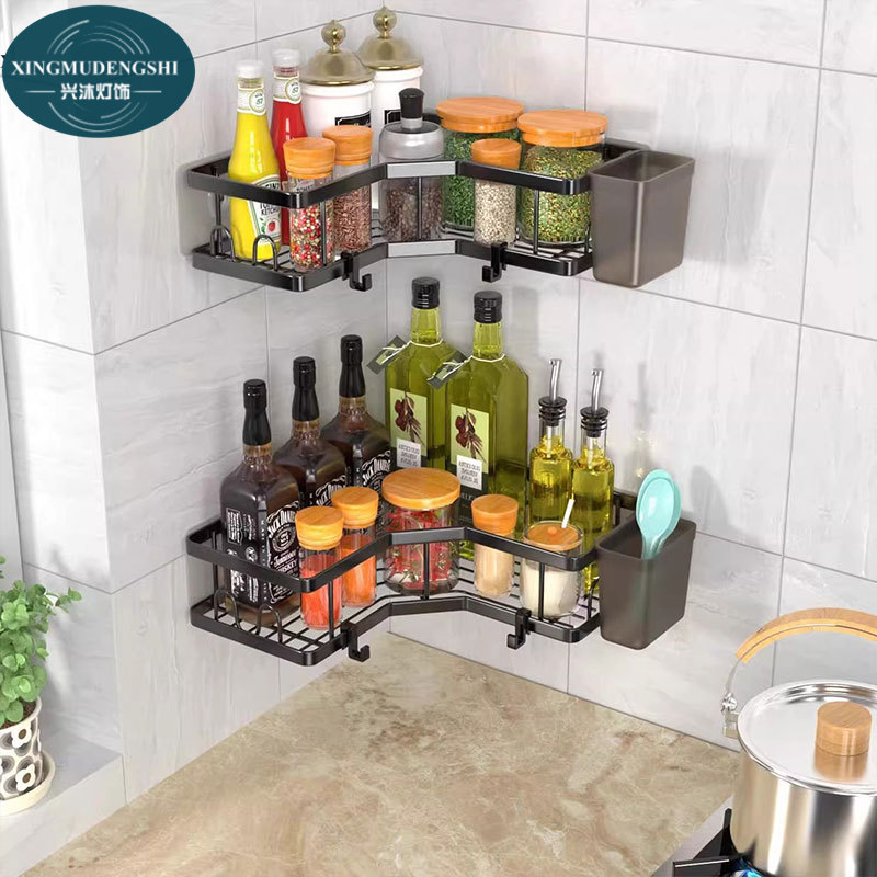 Storage rack Perforation-free triangular storage rack Bathroom bathroom kitchen iron storage rack Storage basket toilet wall wall hanging type simple