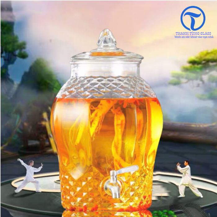 Bình ngâm sâm thủy tinh 8833 10 lít có van