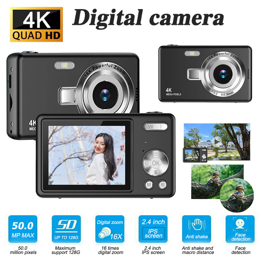 4K Digital Camera For Photo Video 50MP 2.4" IPS Display Screen 16x Optical Zoom 1080P HD Camera For Home Vlogging Camera. 