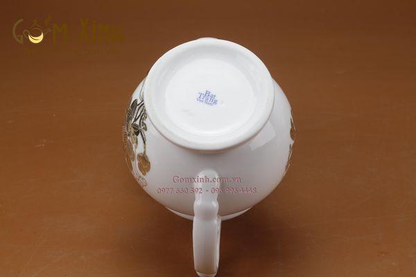 Bộ ấm chén Bát Tràng Phú Quý sen khóm vàng kim