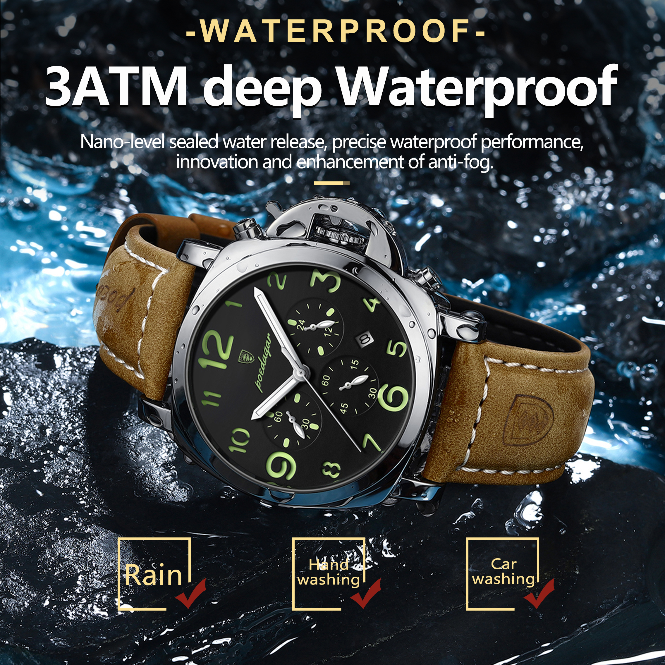 POEDAGAR Luxury Sports Watch for Man Waterproof Luminous Date Chronograph Men Watch Leather Quartz Men's Watches Clock Reloj+box.