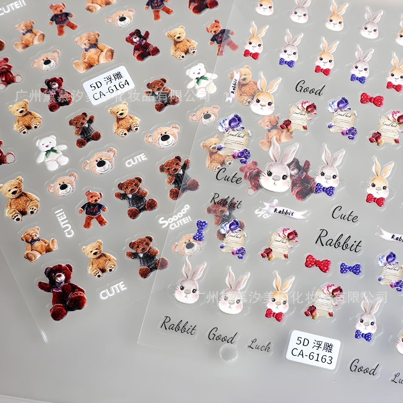 Sticker Nail 5D Lụa Nổi | Gấu TEDDY & Thỏ | Hình Dán Móng Tay CA