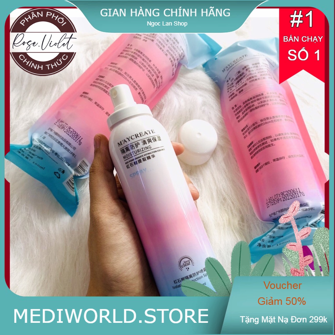 Xịt Chống Nắng Trắng da Maycreate 150ml Nội Địa Trung