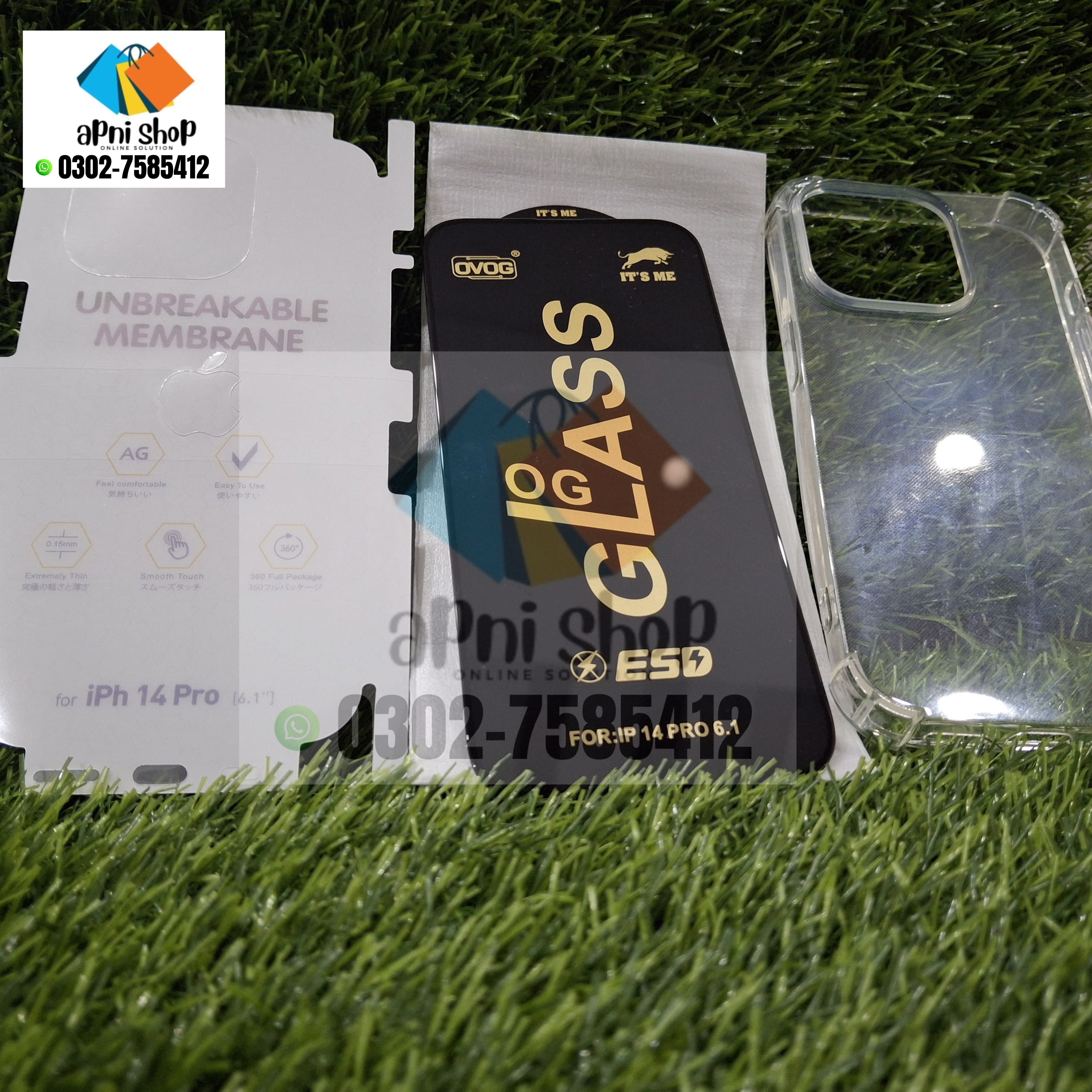 (3-in-1) iPhone XS - OG Glass Screen Protector, Unbreakable Back Membrane & Transparent Silicone Case. 