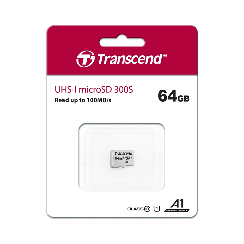 THẺ NHỚ TRANSCEND 64GB UHS-I MICROSD 300S CLASS 10, U1, A1 (TS64GUSD300S)