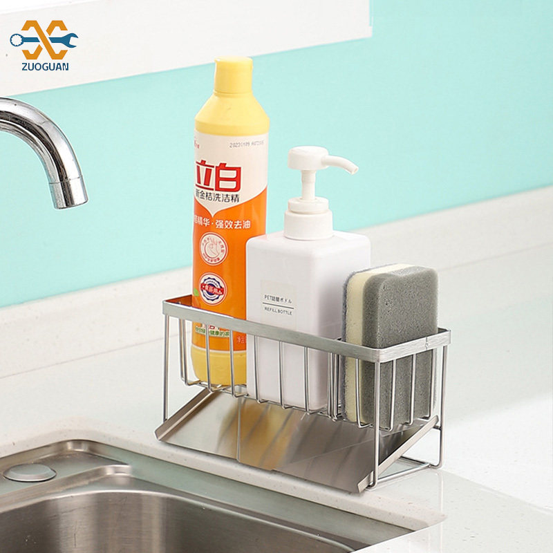 ZUOGUAN Stainless steel sink kitchen multifunctional shelf table sponge rag drain storage rack