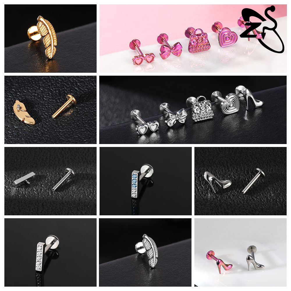 1 cái G23 Titan Bông tai đinh tán nhiều màu khuyên môi dạng đinh tán Zircon lập phương vành tai gờ bình tai Stud 16G Opal labret xuyên