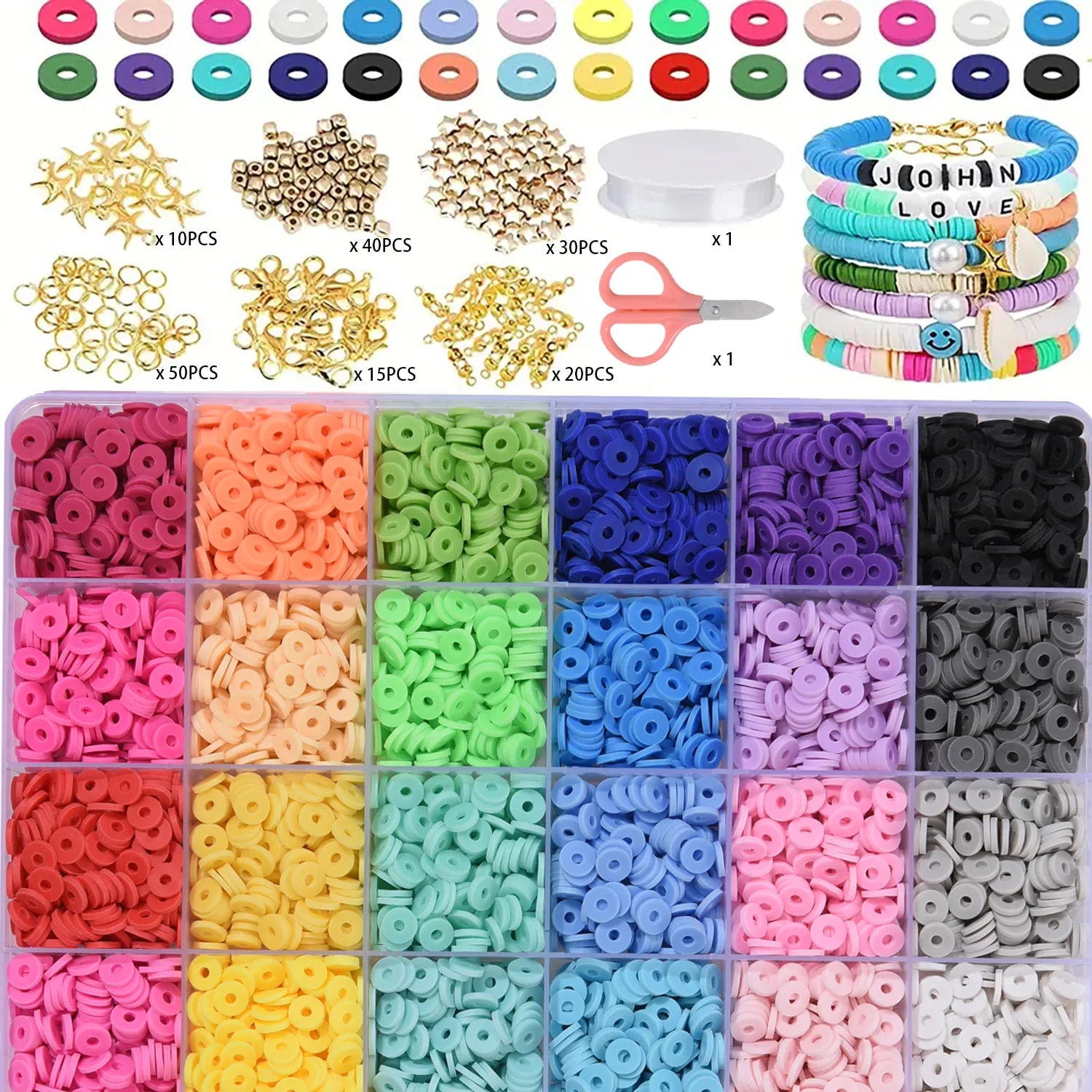 6mm Polymer Clay Beads Set Diy 24 Rainbow Color Flat Chip Beads For Boho  Bracelet Necklce Making Letter Beads Q