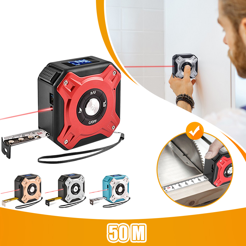 50M Laser Tape Measure Distance Meter Stainless Digital Retractable Roll Cord Rangefinder Woodworking Laser Measuring Instrument.