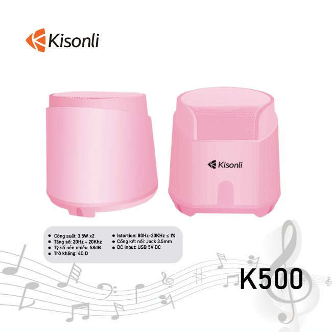 Loa máy tính 2.0 Kisonli Pink K500
