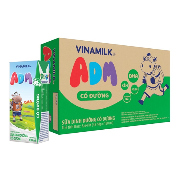 Thùng 48 hộp sữa dinh dưỡng có đường Vinamilk ADM 180ml