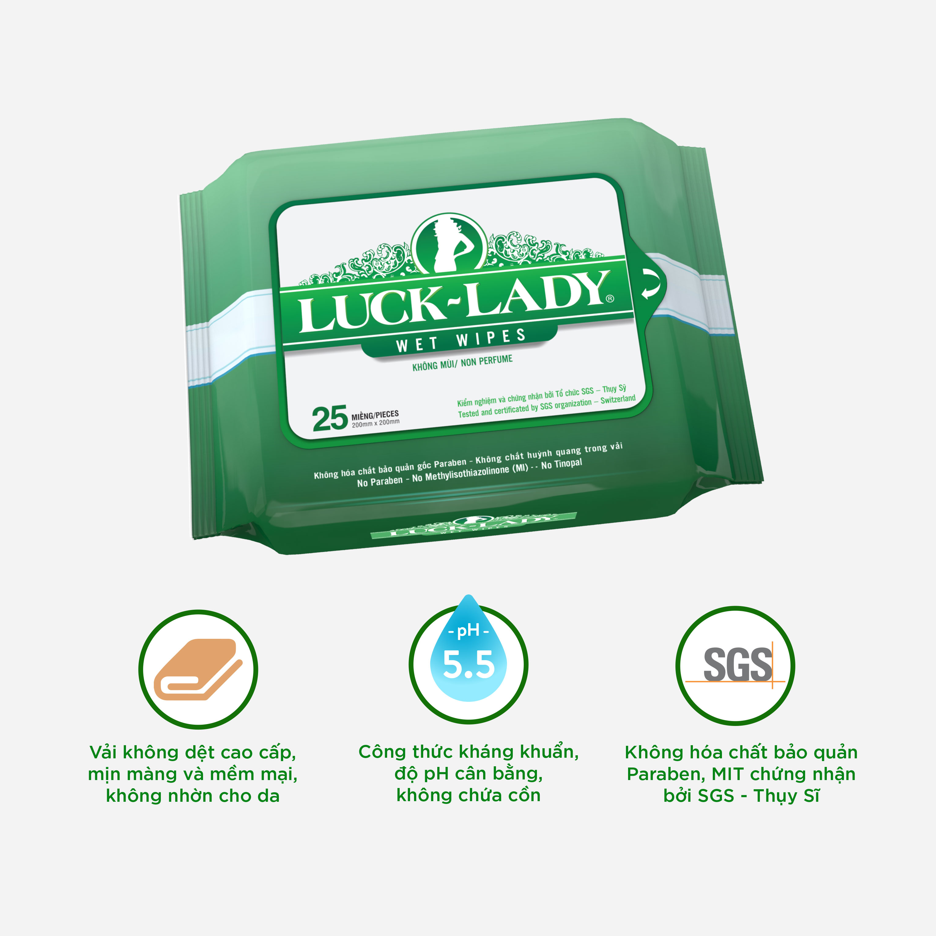 Khăn Ướt Luck Lady 25 tờ/gói Không mùi
