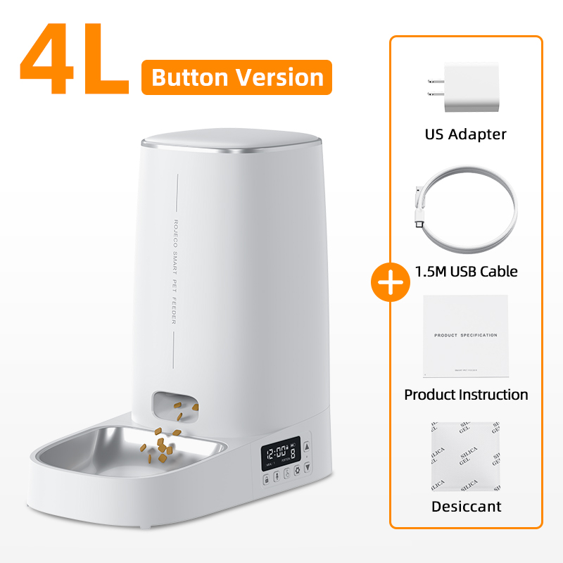 ROJECO 4L Automatic Pet Cat Feeder Button Smart Auto Feeder For Cats