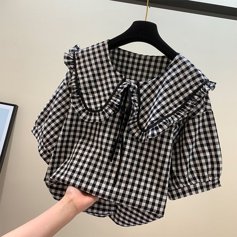 (47-90 KG) ÁO CARO ĐEN CỔ BÈO, CHẤT SILK COTTON MÁT, FORM BASIC DỄ MẶC, CHE KHUYẾT ĐIỂM TỐT