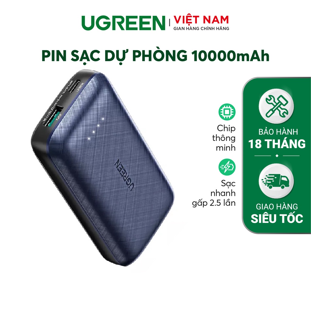 Pin sạc dự phòng mini 10000mAh UGREEN 80749 - 2 cổng sạc nhanh USB