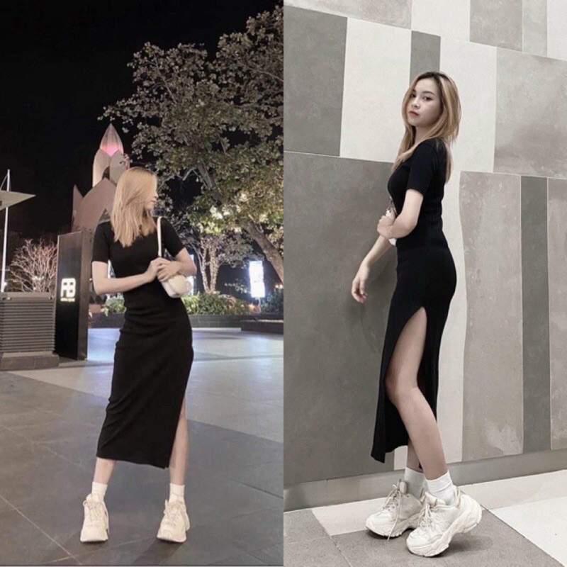 Đầm body sexy nữ sanjoli váy ôm eo ngắn tay thiết kế xẻ tà hàng thiết kế