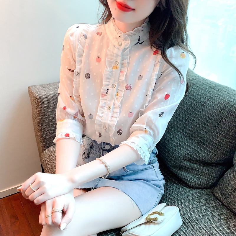 YIGE five-point sleeve elegant floral chiffon blouse for women's Summer 2023 new design Korean plus-size blouse for women