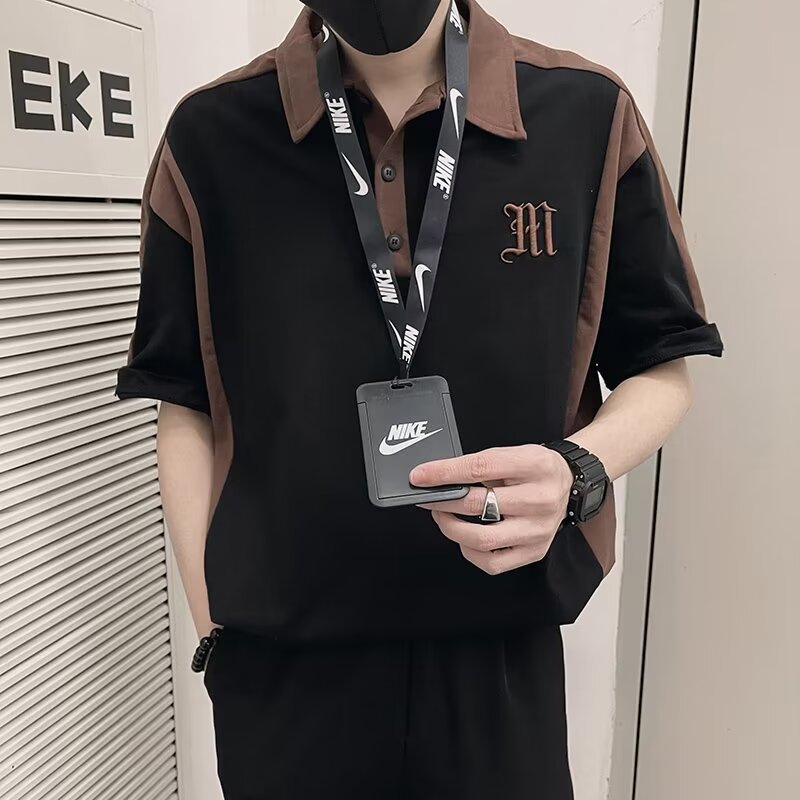 American retro polo shirt men's short-sleeved summer youth clothes trendy shirt lapel T-shirt