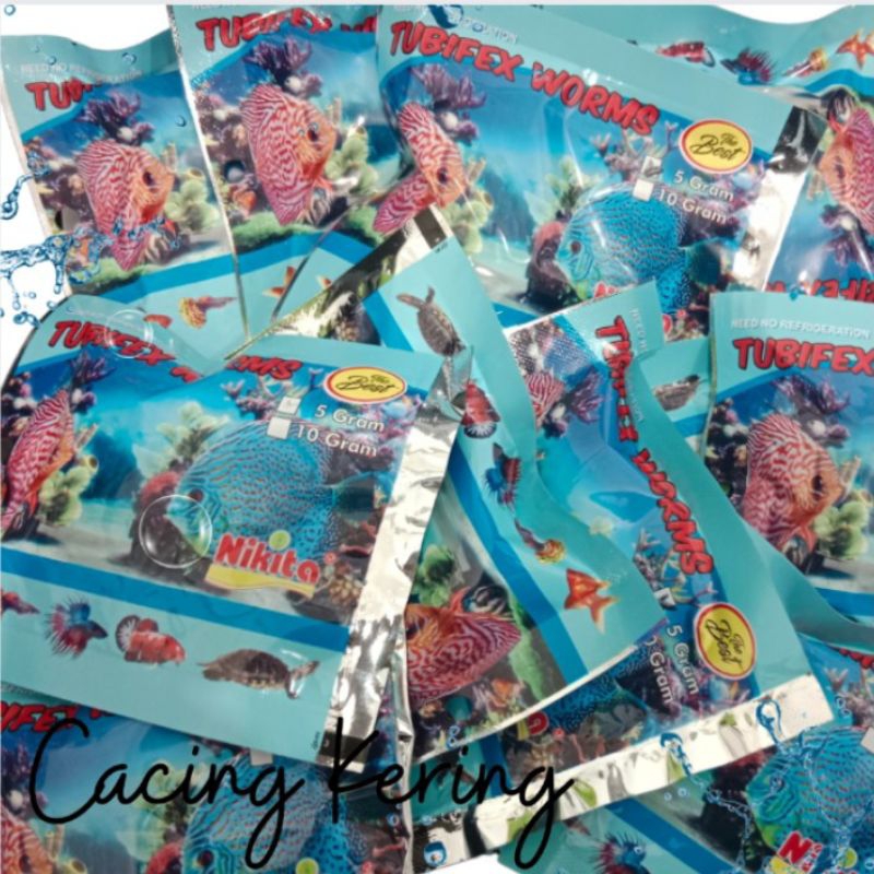 Makanan Ikan Cacing Kering Sutra TUBIFEX WORM NIKITA 5GR ( 3pcs)