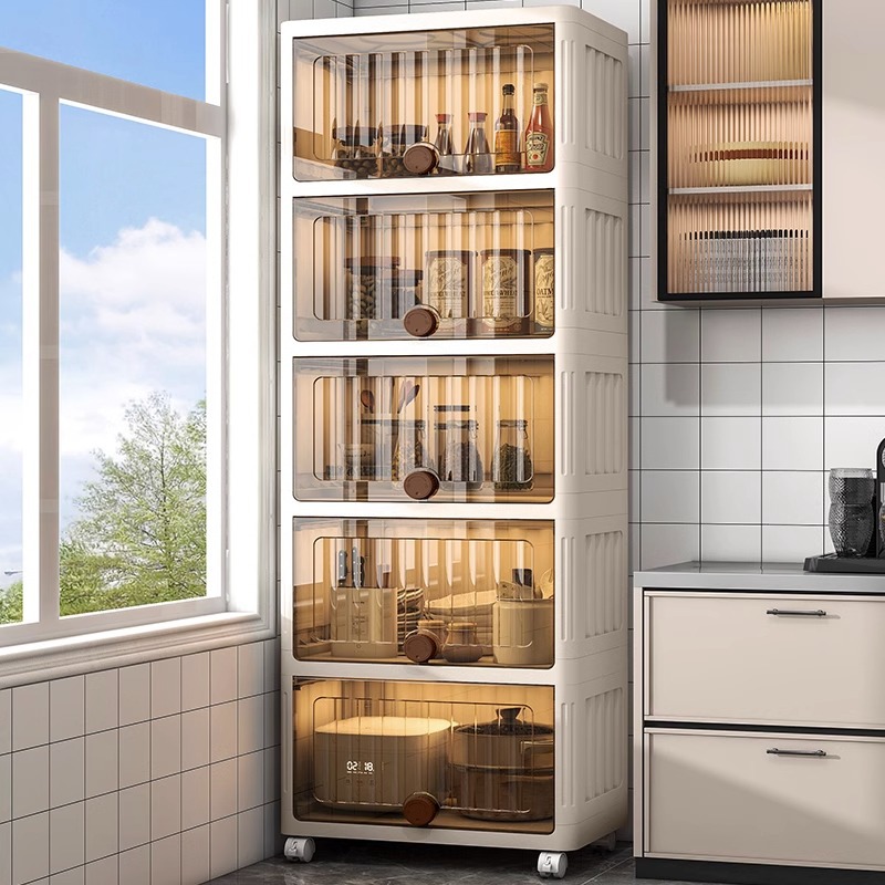 YONUO Swivel handle storage cabinet, floor-to-ceiling multi-layer vegetable snack shelf, large-capacity movable clamshell storage cabinet
