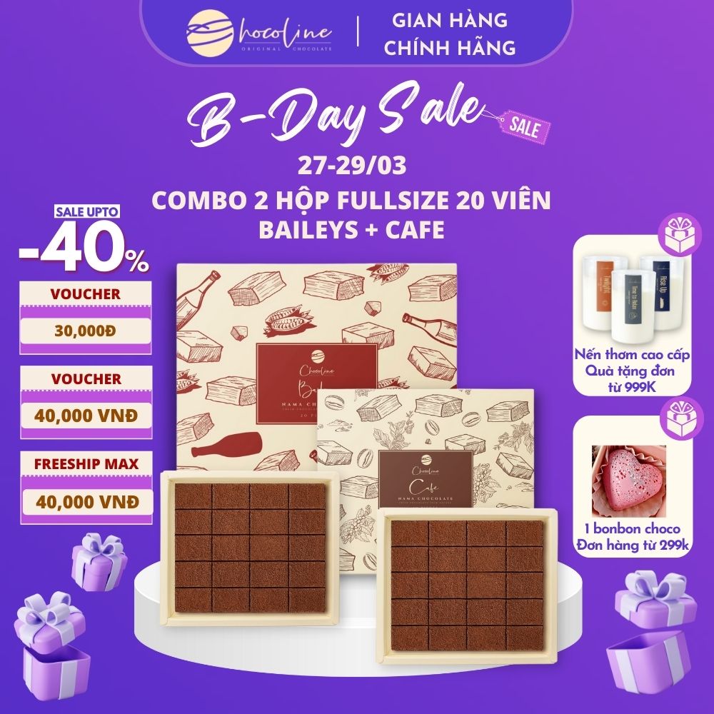 Combo 2 Hộp Socola Tươi Nama Nguyên Chất Chocolate Vị Kem Sữa Bailey & Vị
