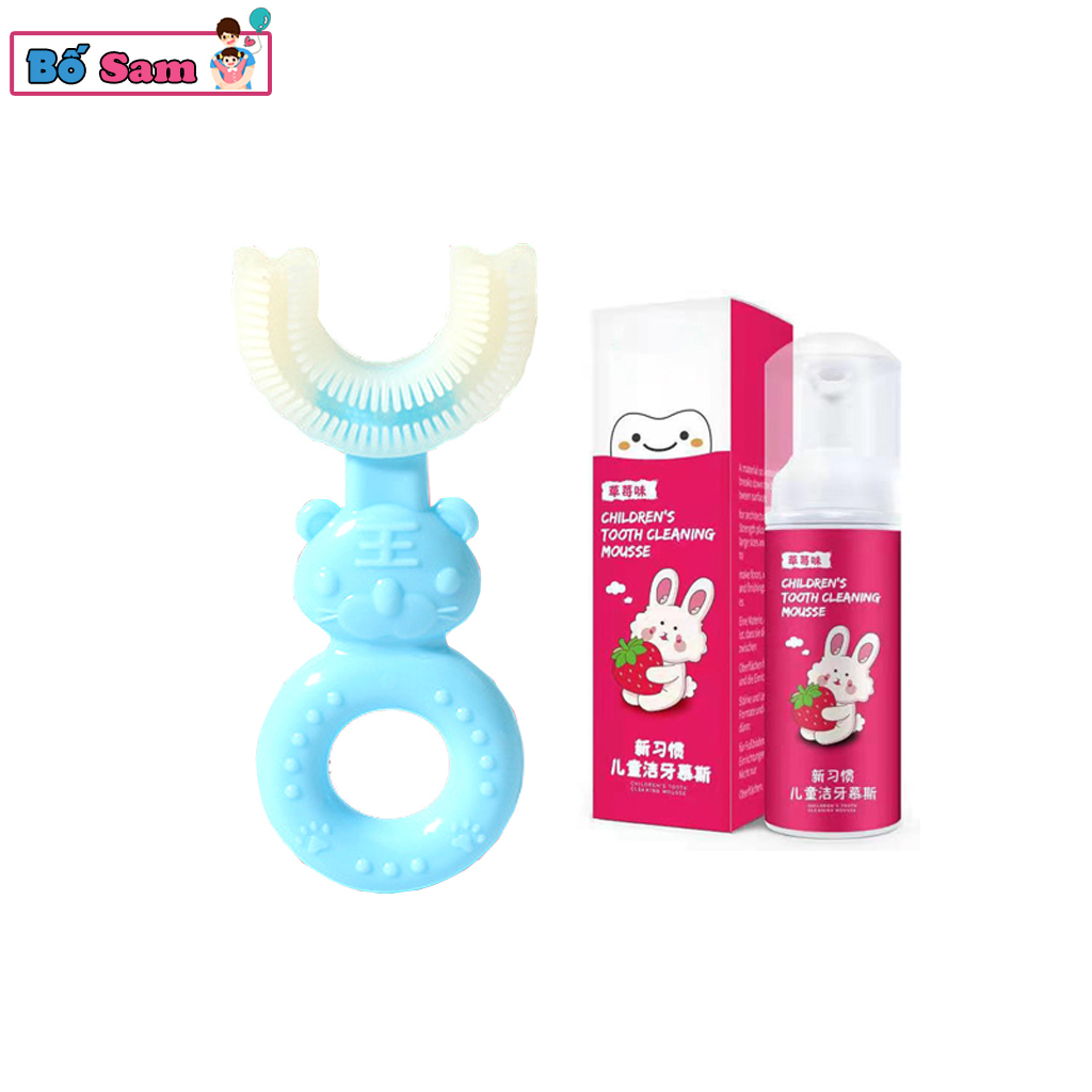 Combo 2 chi tiết bàn chải đánh răng chữ u, kem đánh răng dạng bọt cho bé Shop Bố Sam