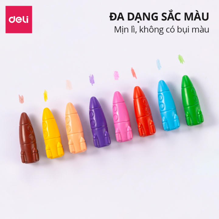 Bút sáp màu hữu cơ hỏa tiễn kèm Sticker Deli - 12/24/36 màu - An toàn không vấy bẩn tay Tô màu vẽ tranh học sinh trẻ em - Hình ảnh 6