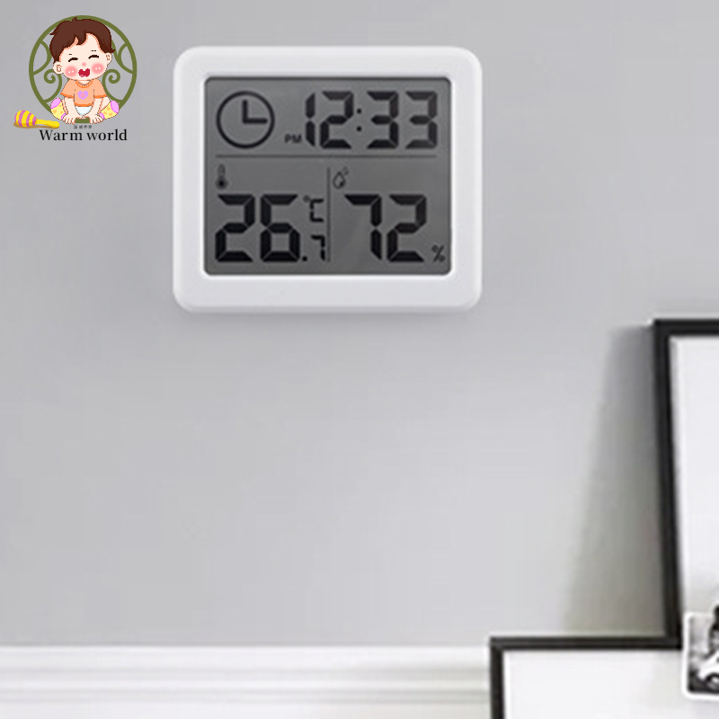 Warm world Digital Wall Clock With 3.2inch LCD Display Temperature Time Humidity Meter For Indoor Bedroom Baby Room