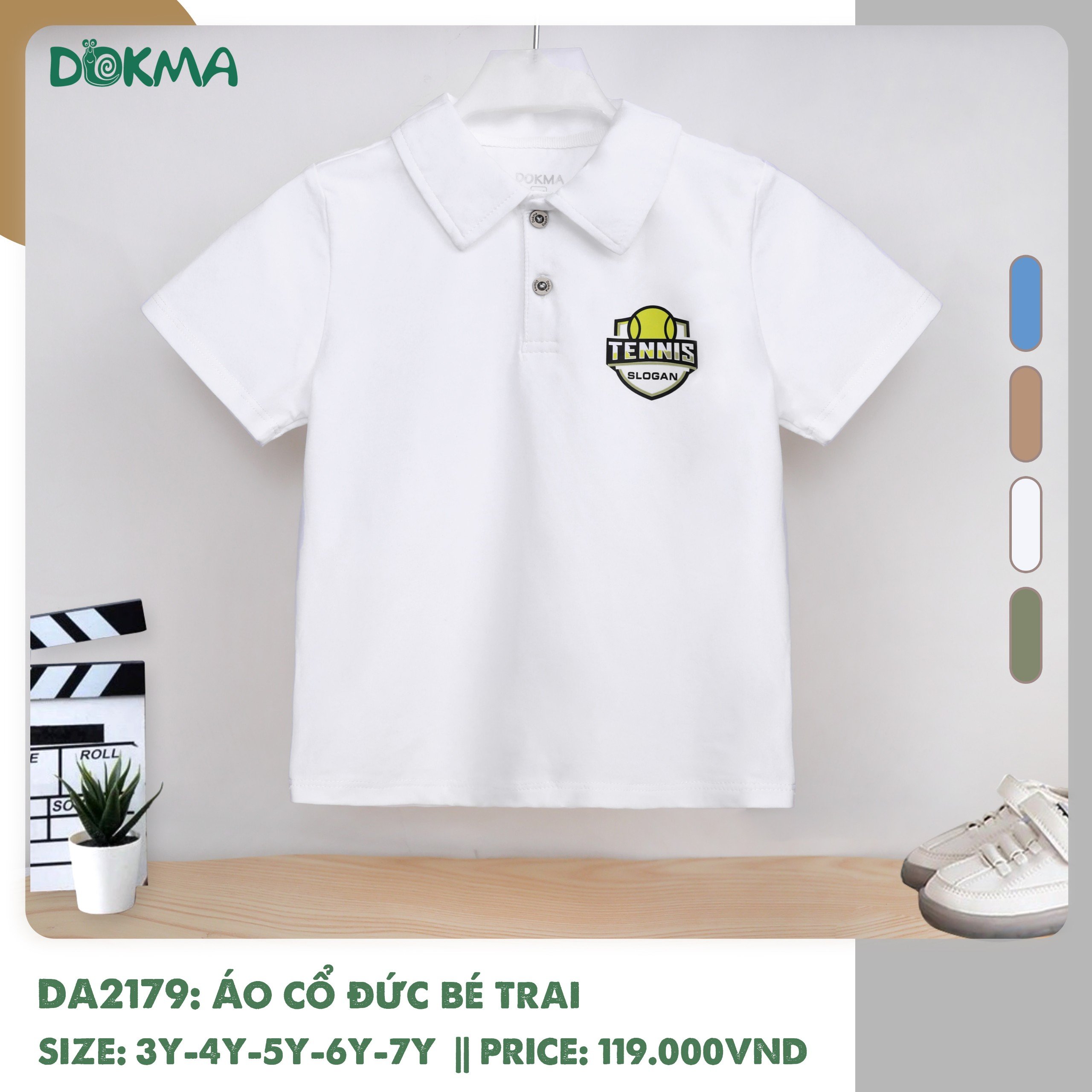 Áo polo cotton cộc tay cổ đức - cổ sen cho bé trai - bé gái DOKMA