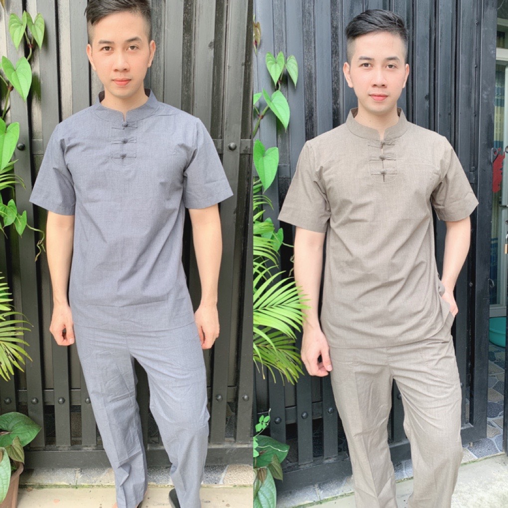 ĐỒ LAM ĐI CHÙA  3 Nút Tay Ngắn