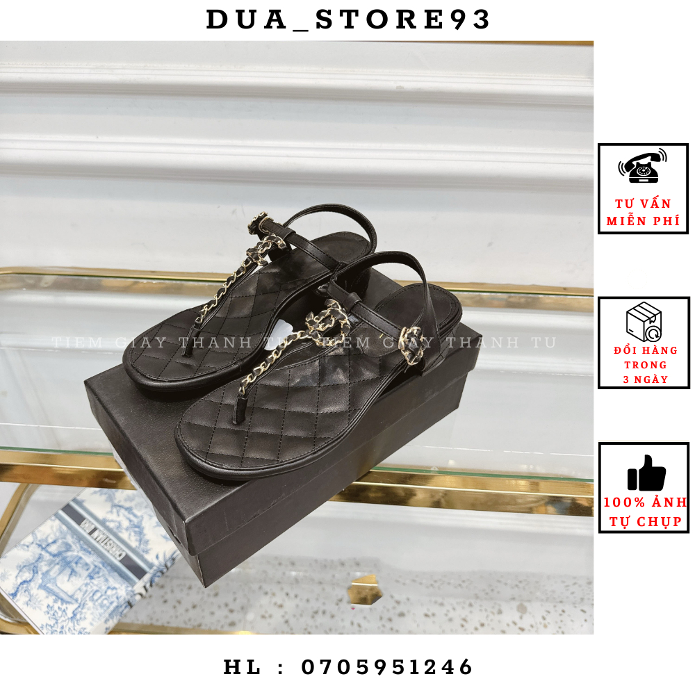 Sandal xỏ ngón xích đế trần trám gót trụ 5p hàng QCCC