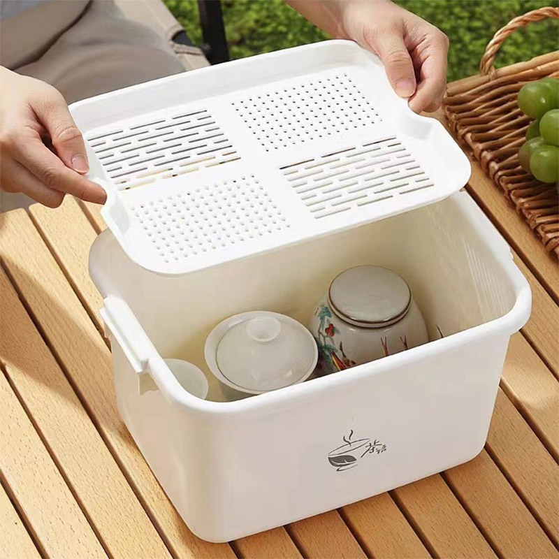 Tea Set Tea Storage Box Drainage Dustproof Storage Box Portable Outdoor Multi-Function Storage Box (Tea Set Not Included)